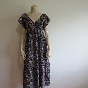 UNIVERSAL THREAD Black Floral XS Lined Cottagecore Maxi Short Sleeve Dress